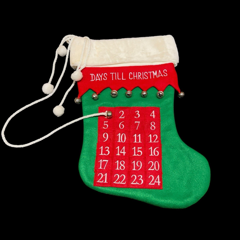 Christmas Advent Calendar Stocking 24 Day Countdown w/ Pockets & Jingle Bell - Picture 2 of 16